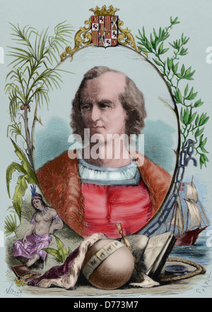Christopher Columbus (1451-1506). Genuesische Navigator. Kupferstich von Capuz (1834-1899). Stockfoto