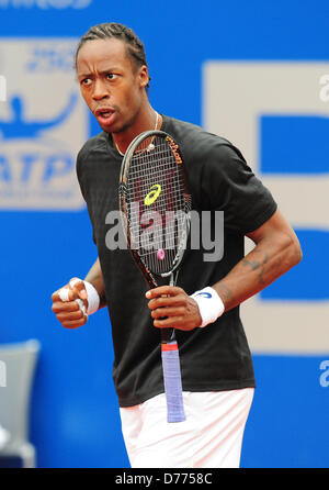 Gael Monfils Frankreichs reagiert nach einem Punkt während des Spiels gegen Österreichs Melzer beim ATP Turnier in München, 30. April 2013. Foto: MARC Müller Stockfoto