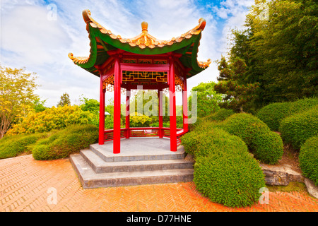 Chinesische Pagode, Hamilton Gardens, Hamilton, Waikato, Neuseeland. Stockfoto