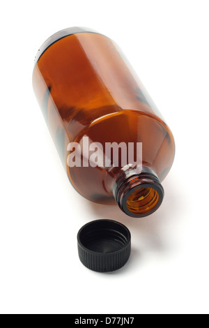 Flasche leer Medizin liegen auf weißem Hintergrund Stockfoto