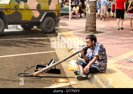 Australische Aborigines Straße als Straßenmusikant, Tamworth, Australien Stockfoto