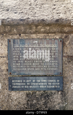 The Blind House Trowbridge Plakette, Wiltshire, England, Großbritannien Stockfoto