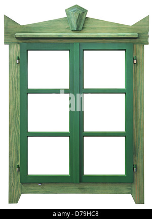 Grünes Holz Fenster isoliert auf weißem Hintergrund Stockfoto