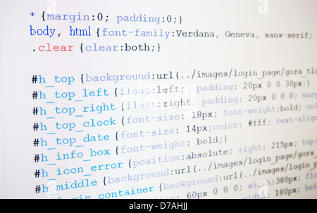Code der CSS-Sprache auf LCD-Bildschirm Stockfoto