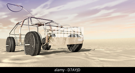 Eine traditionelle südafrikanische handgemachte Draht Spielzeugauto gemacht aus Metall und Kupfer Draht mit Blechdosen als Räder in einer Wüste landscap Stockfoto