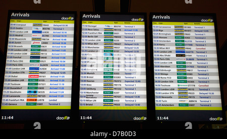 Anreise-Board in Dublin Flughafen Stockfoto
