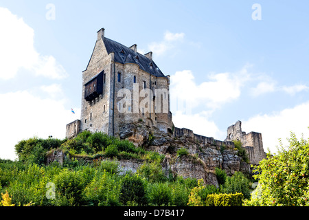 Burg Fels oder Handwerkkunst Schloss, Larochette, 11. Jahrhundert, dem Großherzogtum Luxemburg, Europa Stockfoto