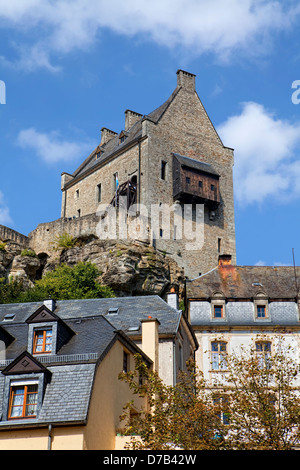 Burg Fels oder Handwerkkunst Schloss, Larochette, 11. Jahrhundert, dem Großherzogtum Luxemburg, Europa Stockfoto