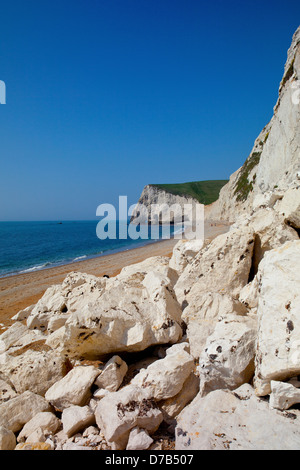 Ein Felssturz von den Kreidefelsen am Swyre Head zwischen Durdle Door und Fledermaus-Head auf der SW Heritage Coast, Dorset, England, UK Stockfoto