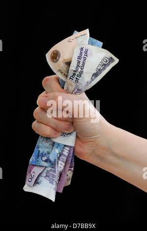 Eine Handvoll schottische Banknoten Stockfoto