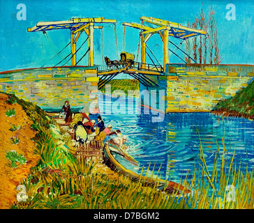 De Langlois 1888 Vincent van Gogh 1853-1890 holländischen Niederlanden die Zugbrücke in Arles zu überbrücken Stockfoto