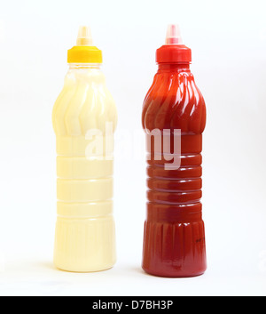 Flasche Ketchup und mayonnaise Stockfoto