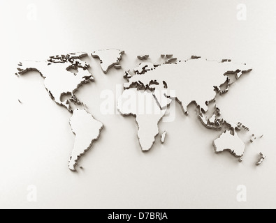 Welt als Kartenhintergrund Metall Textur Stockfoto