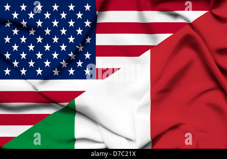 Vereinigte Staaten von Amerika und Italien wehende Flagge Stockfoto