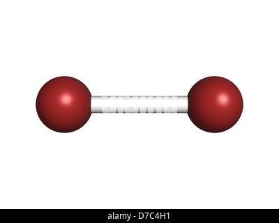 Elementares Brom (Br2), molekulare Modell. Atome sind als Kugeln mit konventionellen Farbcodierung vertreten: Brom (braun) Stockfoto