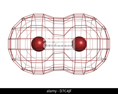 Elementares Brom (Br2), molekulare Modell. Atome sind als Kugeln mit konventionellen Farbcodierung vertreten: Brom (braun) Stockfoto
