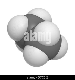 Pflanzenhormon Ethylen (Ethen) und Polyethylen (PE) Baustein, Molekülmodell. Atome werden als Kugeln dargestellt. Stockfoto