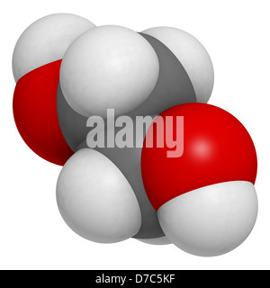 Ethylenglykol-Auto Frostschutzmittel und Polyester-Baustein, Molekülmodell. Atome werden als Kugeln dargestellt. Stockfoto