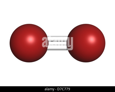 Elementarer Sauerstoff (O2), molekulare Modell. Atome sind als Kugeln mit konventionellen Farbcodierung vertreten: Sauerstoff (rot) Stockfoto