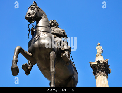 London, England, Vereinigtes Königreich. Statue (1633: Hubert le Sueur) von König Charles I (1600-49) Trafalgar Square. Stockfoto