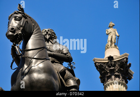 London, England, Vereinigtes Königreich. Statue (1633: Hubert le Sueur) von König Charles I (1600-49) Trafalgar Square. Stockfoto