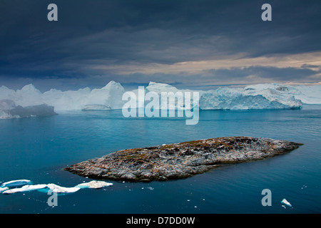 Eisberge bei Sonnenuntergang in die einem Eisfjord, Disko-Bucht, West-Grönland, Grönland Stockfoto