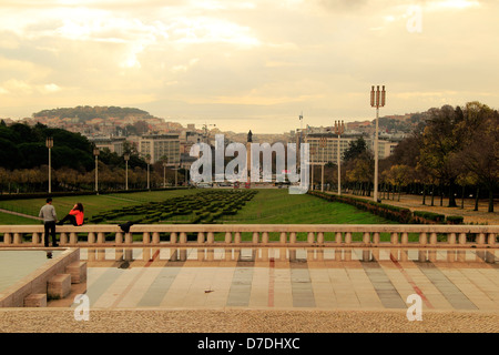 Marquis de Pombal Platz, mit Park Eduardo VII, Lissabon, Portugal Stockfoto