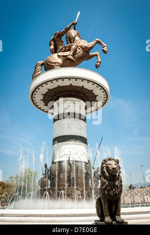 Statue von Alexander dem großen im Zentrum von Skopje, Mazedonien, ehemalige jugoslawische Republik Mazedonien Stockfoto