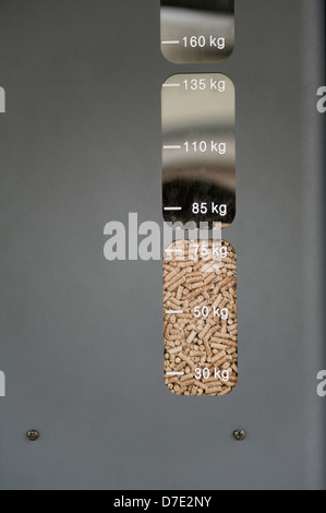 Moderner Ofen mit ökologischer alternativen Brennstoff - Holzpellets. Stockfoto