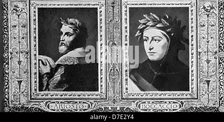 Italienische Autoren: Ludovico Ariosto (1474-1533; schrieb Orlando Furioso), und Giovanni Boccaccio (1313 – 1375; schrieb Il Decamerone). Stockfoto