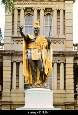 König Kamehameha Statue in der historischen Innenstadt von Honolulu. Stockfoto