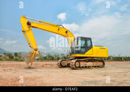 Bagger Lader während Erdbewegung Maschinenarbeiten im freien Stockfoto