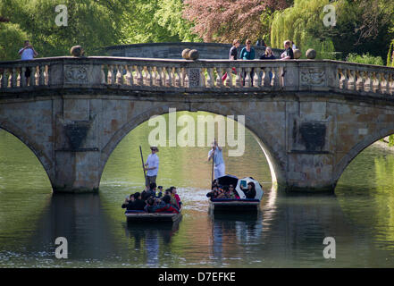 Leute da draußen Stechkahn fahren auf dem Fluss Cam in Cambridge an einem sonnigen Tag. Stockfoto