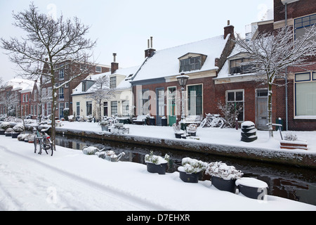 Schnee in der Stadt Leiden, Holland Stockfoto