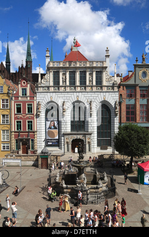 Danzig, Langer Markt, Neptun fountainin Front der Artushof, Dlugi Targ, Polen Stockfoto