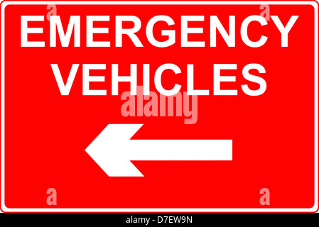 Rettungsfahrzeuge dürfen nur auf diese Weise während der Straßenarbeiten Zeichen Stockfoto