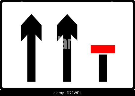 Fahrspuren reduziert Straßenschild Stockfoto