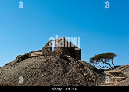 Landschaft mit Ruinen und Akazien in der Nähe von Wadi Gamal (auch buchstabiert als Gemel, Gimal, Gemal oder Jimal) Nationalpark, Oberägypten Stockfoto