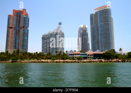 Miami Beach Florida, Wasser, Government Cut, South Pointe Park, Point, Eigentumswohnung Wohnapartments Gebäude Gebäude Gehäuse, Skyline der Stadt, Stockfoto