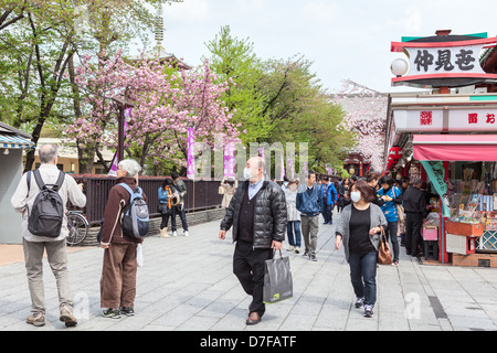 Nakamise Dori ist eine der Möglichkeiten, Senso-Ji Tempel mit vielen kleinen Geschäften und Souvenirläden in Asakusa, Tokio, Japan Stockfoto