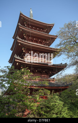 Kan'ei-Ji (Kaneiji) ist original fünfgeschossige Pagode auf blauen Himmel im Ueno Park, Tokio, Japan. Stockfoto