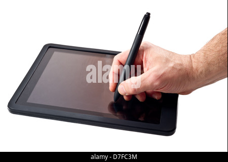 TabletPC und Stift isoliert auf weißem Hintergrund Stockfoto