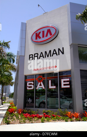 Miami Florida, Braman Kia Händler, neue Autos, Vitrine Verkauf, vorne, außen außen, Autohändler, Automobil, Import, Koreanisch, FL120815002 Stockfoto