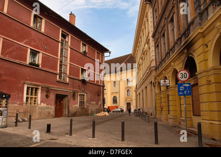 Sibiu, Straße, alte mittelalterliche Stadt. Stockfoto