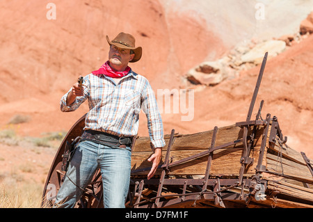 Süd-WEST - ein Cowboy braucht Zeit um sich auszuruhen und zu reflektieren. Stockfoto
