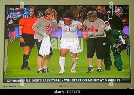 Miami Beach, Florida, Fernseher, Fernseher, Fernseher, Bildschirm, Flachbildschirm, HDTV, Monitor, NBC, Olympische Spiele von London 2012, Frauen, Fußball-Futbol, Schwarze Schwarze, Afrikanischer Afro Stockfoto