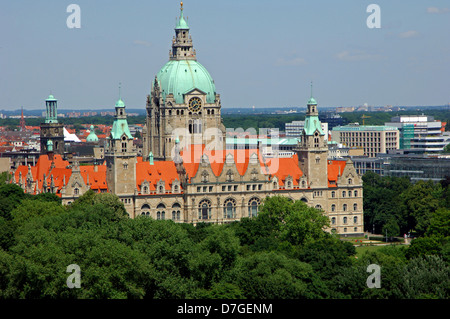 Deutschland, Niedersachsen, Hannover von oben, neues Rathaus Stockfoto