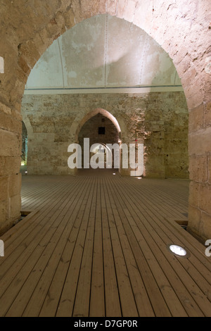 Die gewölbten Hallen Acre, einer Stadt der Kreuzritter in Israel Stockfoto