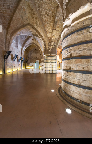 Die gewölbten Hallen Acre, einer Stadt der Kreuzritter in Israel Stockfoto