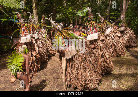 Die Rom Tänzer machen's Einzug am letzten Tag von Ambrym jährliche zurück zu My Roots Festival der traditionellen Kultur Vanuatu Stockfoto